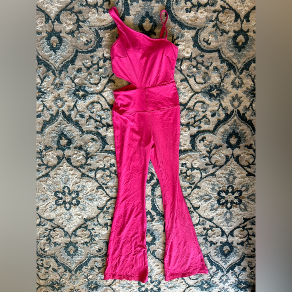 Joylab hot pink cut out flare jumpsuit size XS